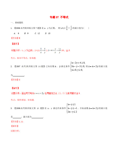【备战2016】(陕西版)高考数学分项汇编 专题07 不等式(含解析)文