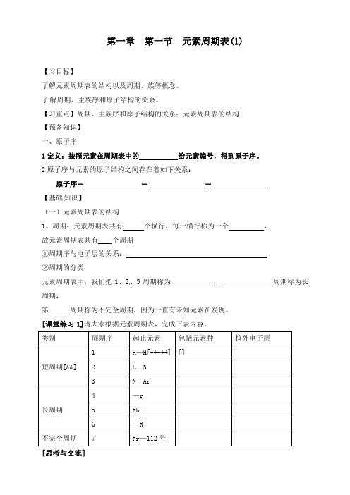 最新人教版必修二高中化学1.1.1元素周期表(1)导学案