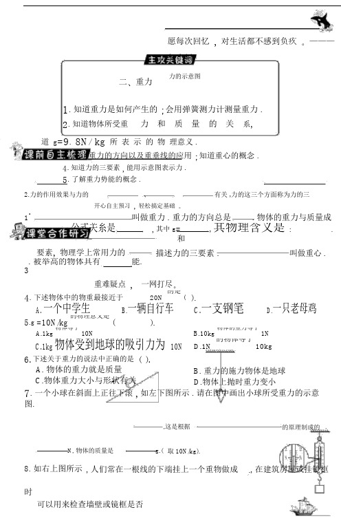 苏科版本物理初中八年级的下册的82重力力的示意图复习总结练练习习题.docx