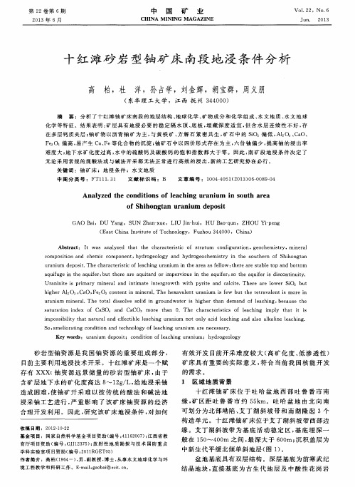 十红滩砂岩型铀矿床南段地浸条件分析