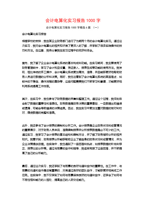 会计电算化实习报告1000字6篇