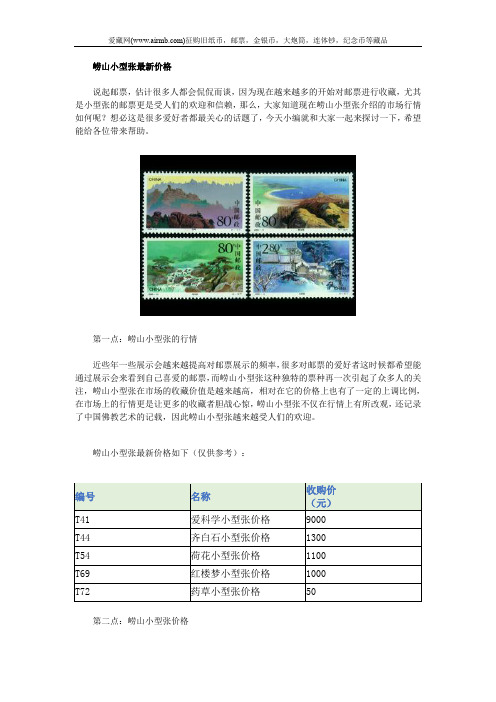 崂山小型张最新价格