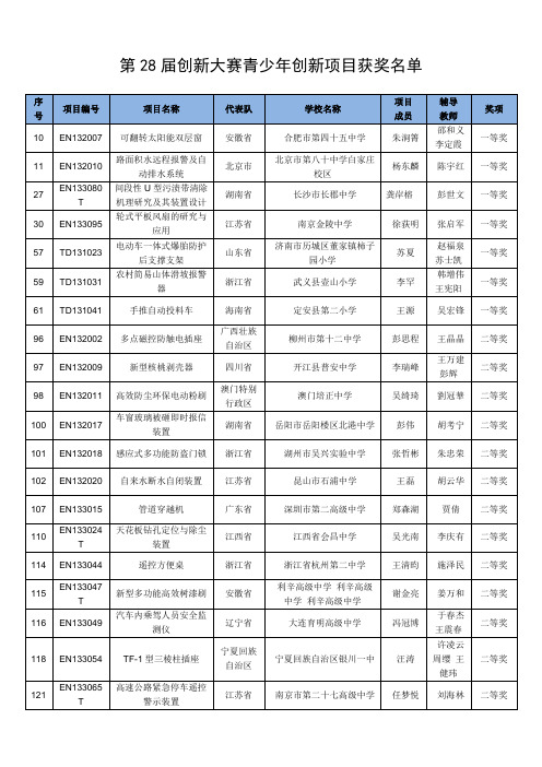 全国青少年科技创新大赛选题第28届选题