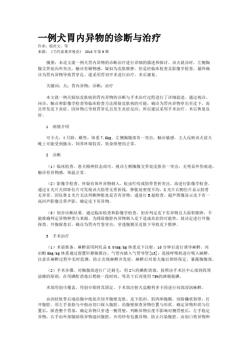 一例犬胃内异物的诊断与治疗