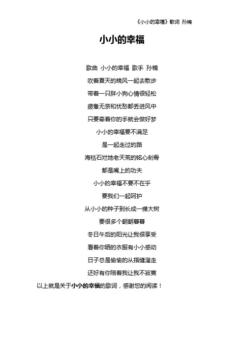 《小小的幸福》歌词 孙楠