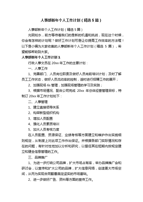 人事部新年个人工作计划（精选5篇）