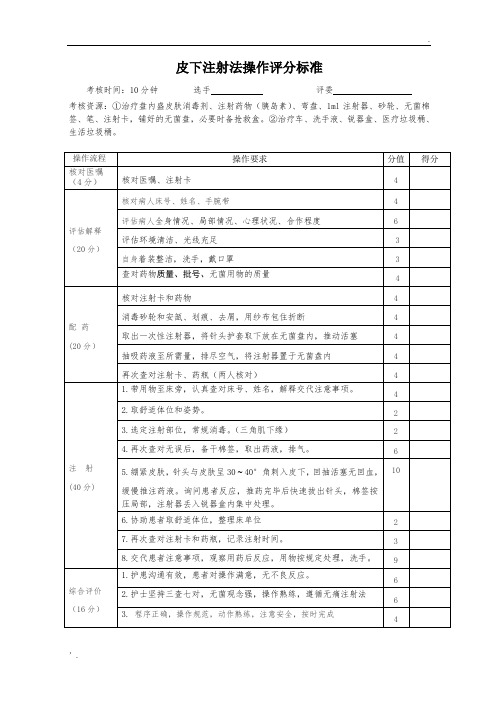 皮下注射评分标准
