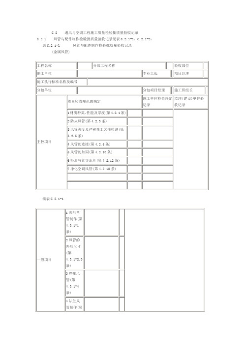 中央空调施工验收表格