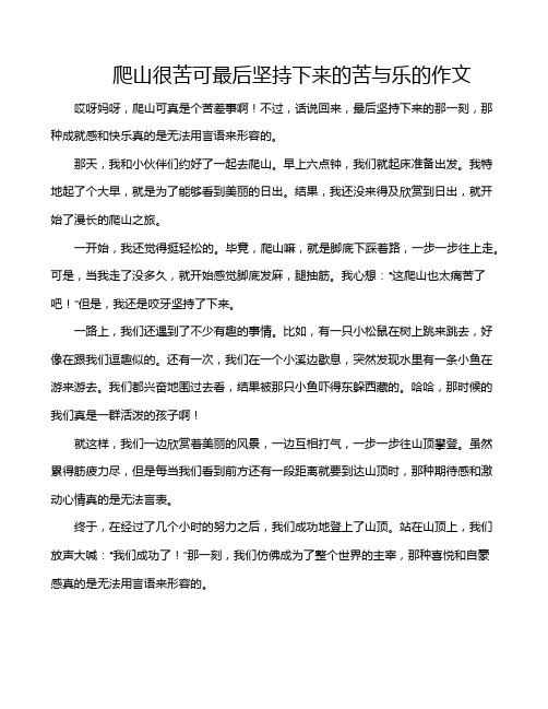 爬山很苦可最后坚持下来的苦与乐的作文