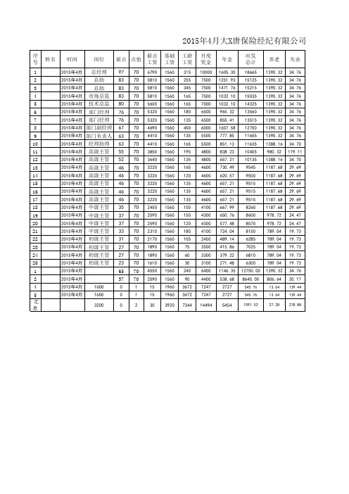 大X唐经纪公估4月工资表