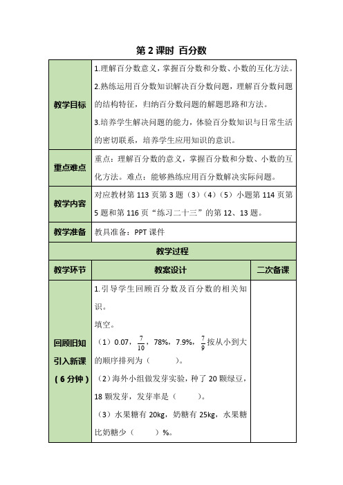 六年级上册数学教案-总复习——9.2 百分数-人教版