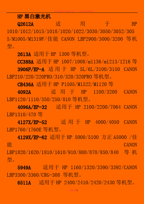 打印机硒鼓通用型号统计表