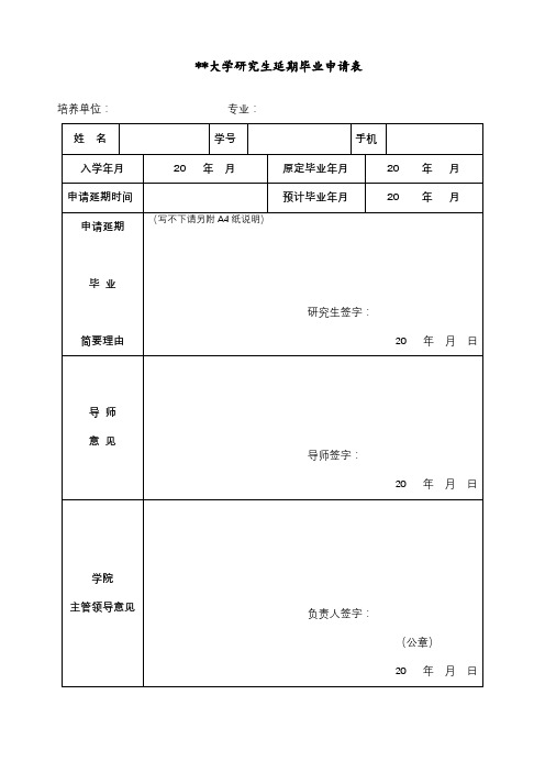 海南师范大学研究生延期毕业申请表【模板】