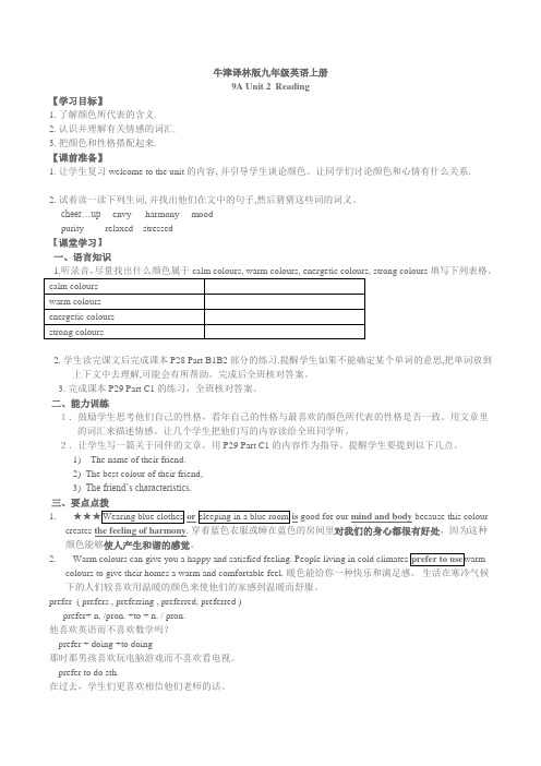 牛津译林版九年级英语上册9A Unit 2  Reading导学案(无答案)