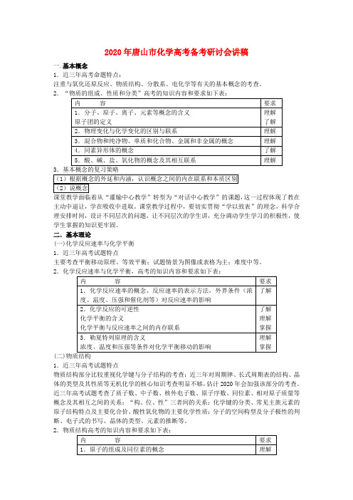 2020年河北省唐山市高考化学备考研讨会讲稿 新人教版