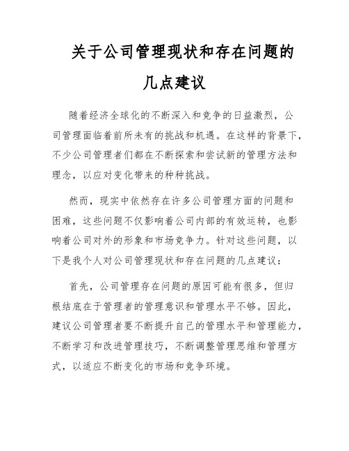 关于公司管理现状和存在问题的几点建议