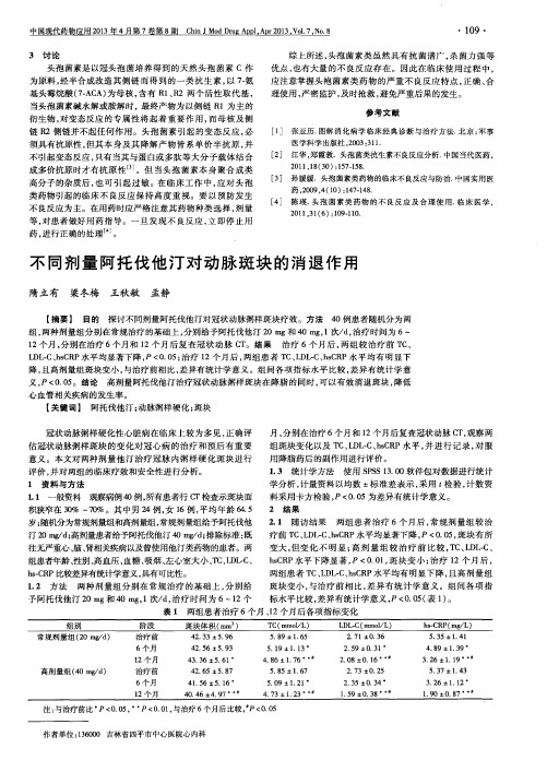 不同剂量阿托伐他汀对动脉斑块的消退作用