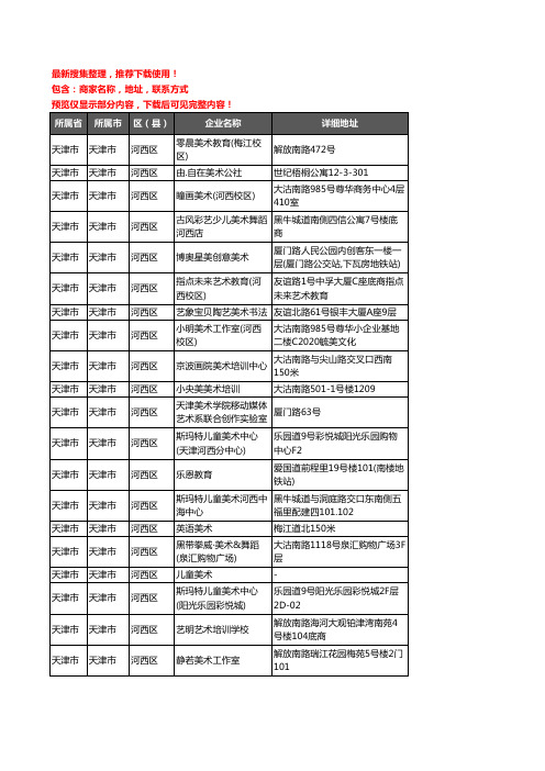 新版天津市天津市河西区美术机构企业公司商家户名录单联系方式地址大全42家