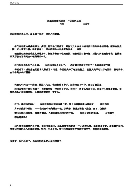 我真希望能为你造一片无边的森林作文600字(作文)