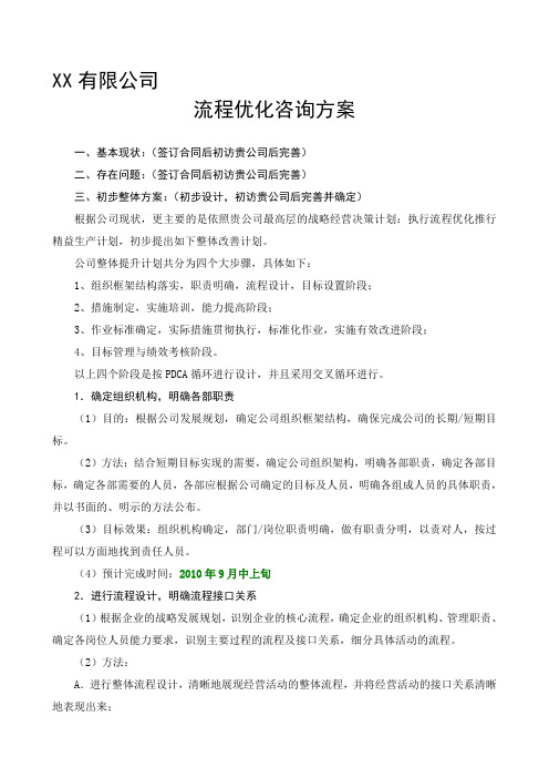 XX公司流程优化咨询方案