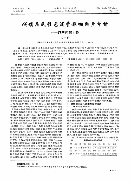 城镇居民住宅消费影响因素分析——以陕西省为例