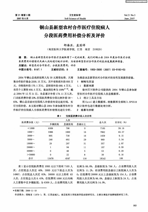 铜山县新型农村合作医疗住院病人分段医药费用补偿分析及评价