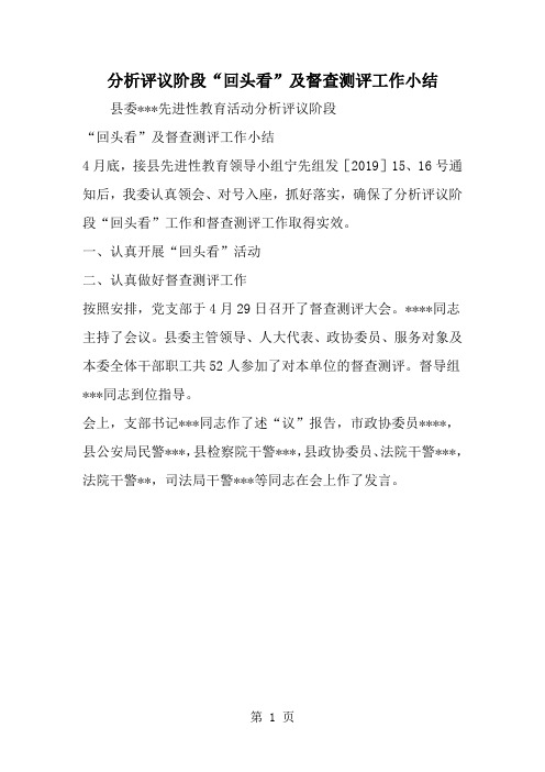 精选-分析评议阶段回头看-及督查测评工作小结-word范文