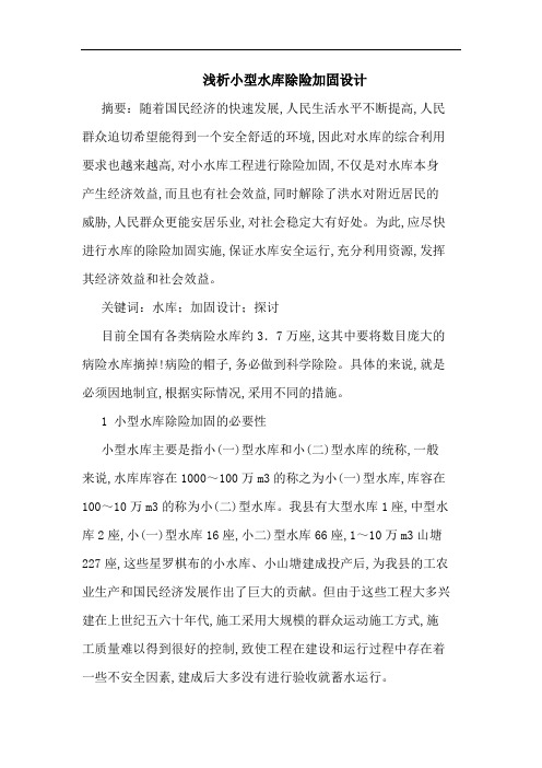 小型水库除险加固设计