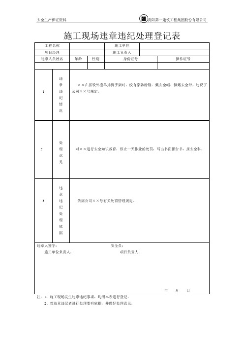 08施工现场违章违纪处理登记表
