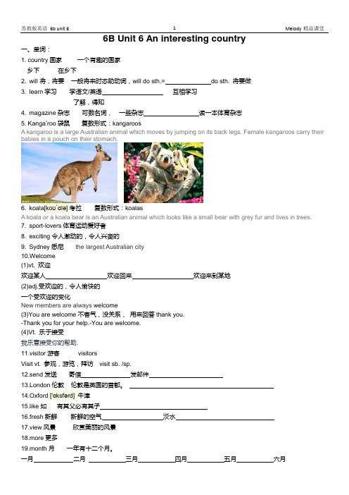 苏教版英语 6b unit6 知识点+试卷