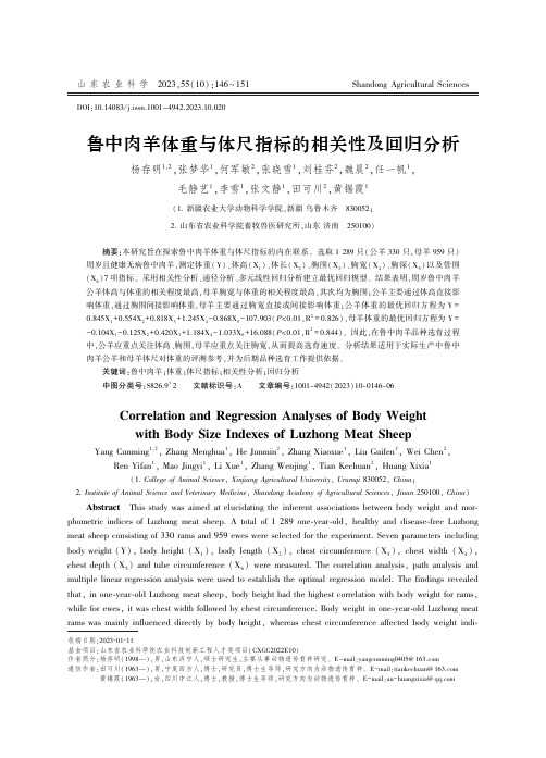 鲁中肉羊体重与体尺指标的相关性及回归分析