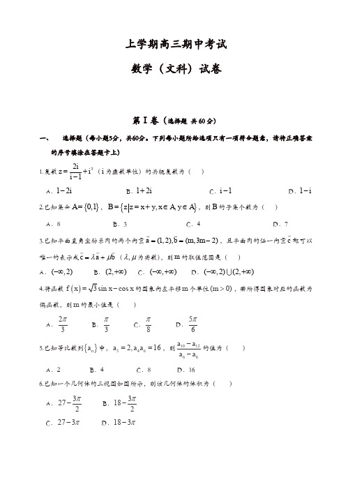 河北省衡水中学高三上学期期中考试数学(文)试题(有答案)