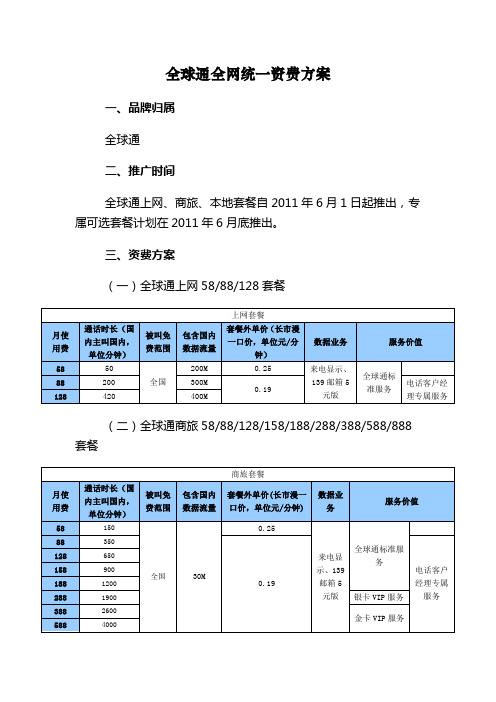 全球通全网统一资费方案[1]