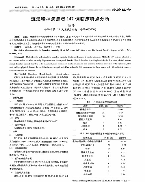 流浪精神病患者147例临床特点分析
