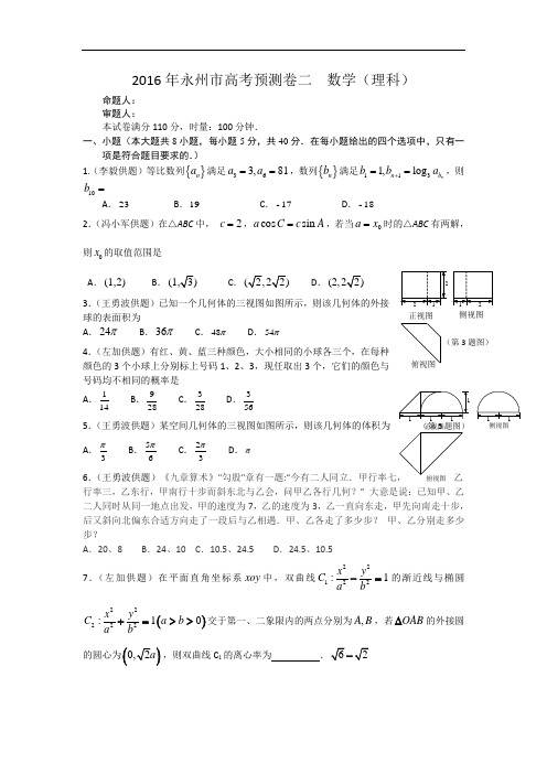 2016届湖南省永州市高考信息卷 数学理(二)