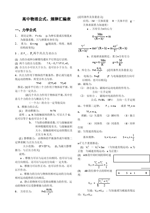 关于文科高级高中物理公式
