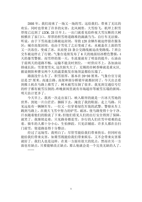 最新2008年的大雪400字作文