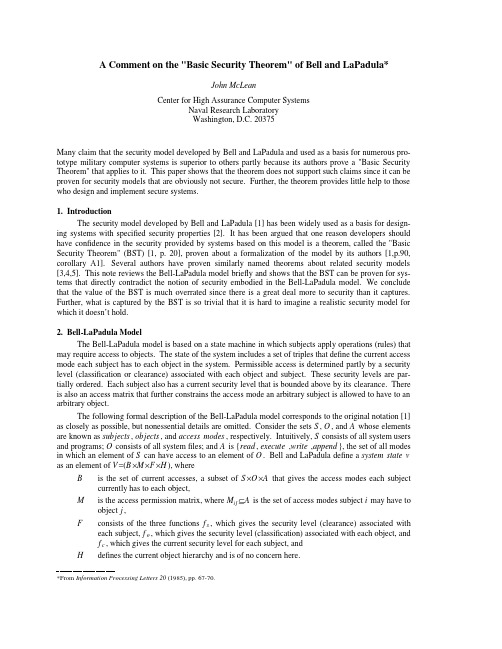 A comment on the basic security theorem