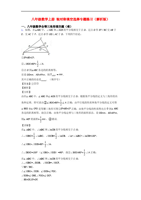 八年级数学上册 轴对称填空选择专题练习(解析版)