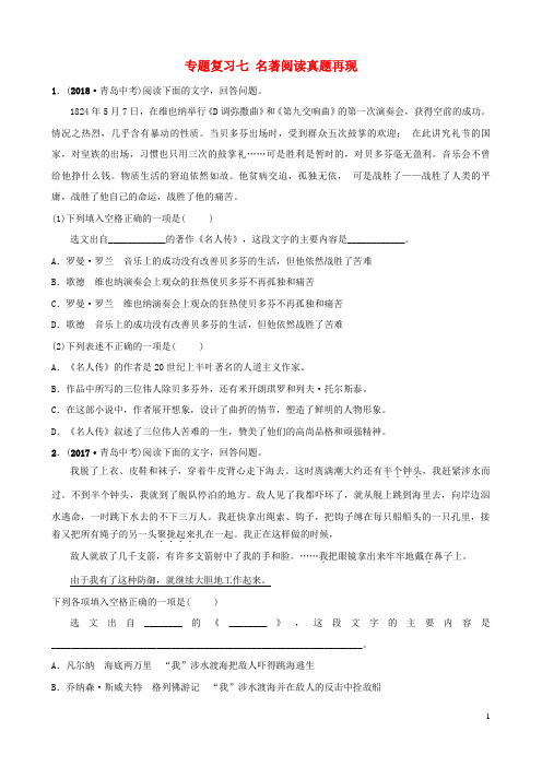 山东省临沂市2019年中考语文专题复习七名著阅读真题再现