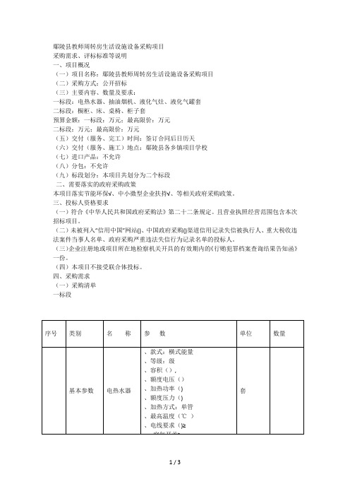 鄢陵县教师周转房生活设施设备采购项目