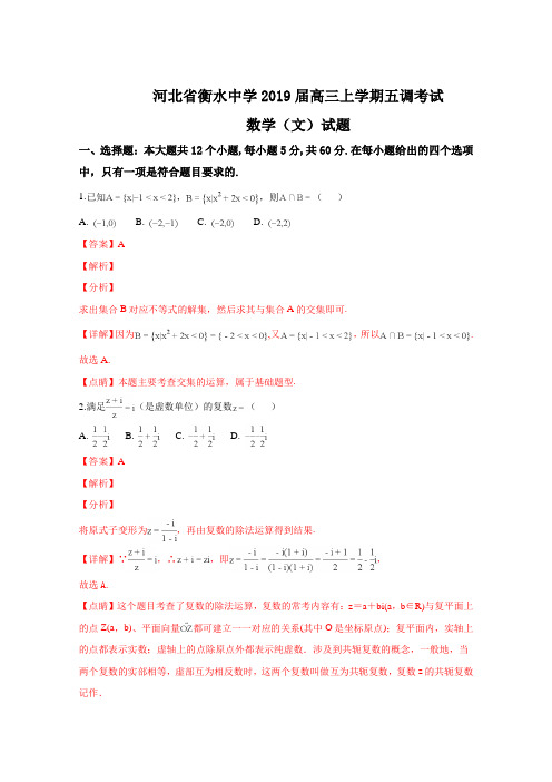 河北省衡水中学2019届高三上学期五调考试数学(文)试卷Word版含解析