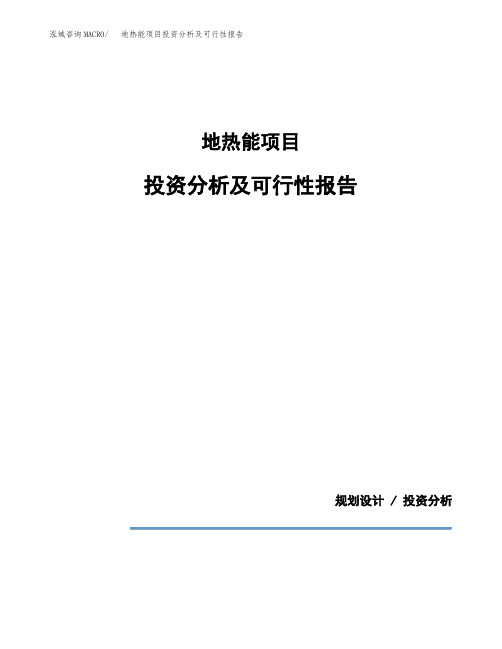 地热能项目投资分析及可行性报告