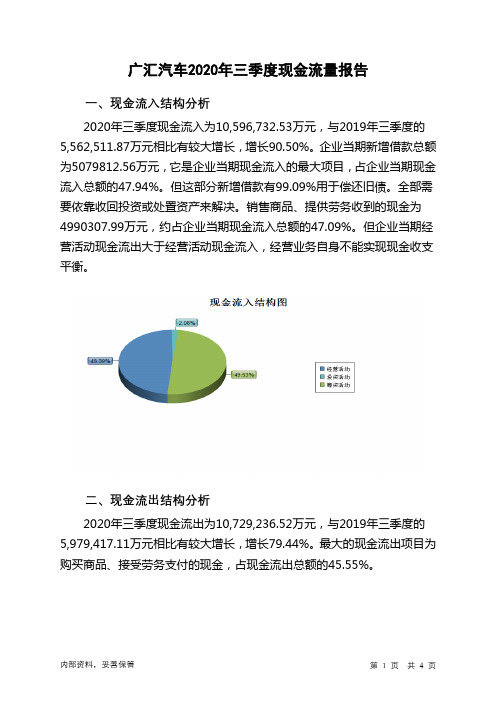广汇汽车2020年三季度现金流量报告