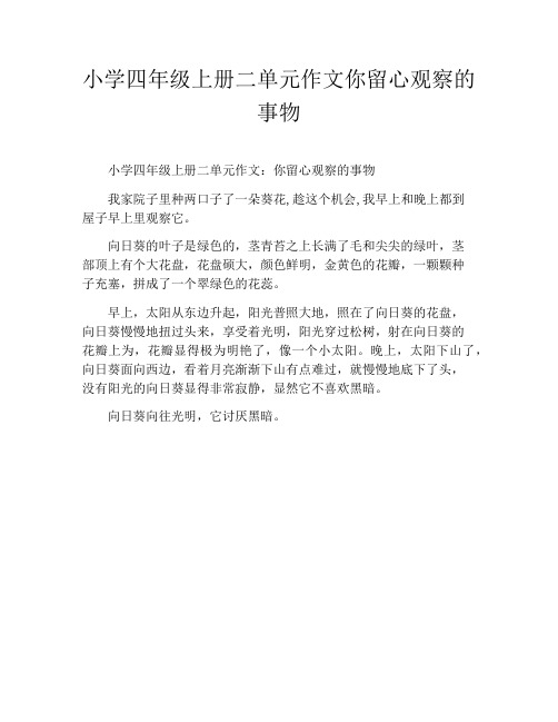 小学四年级上册二单元作文你留心观察的事物