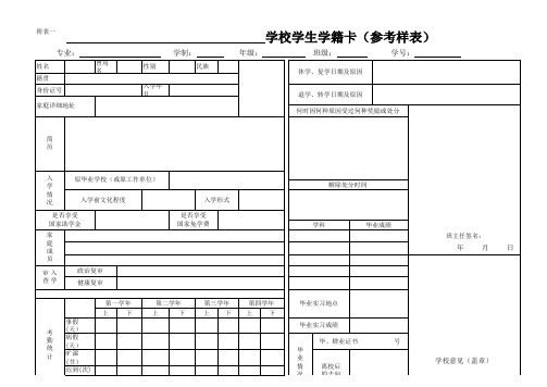 中职学校学籍卡格式附表一