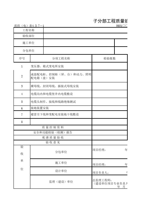 子分部工程质量验收记录(变配电室)表