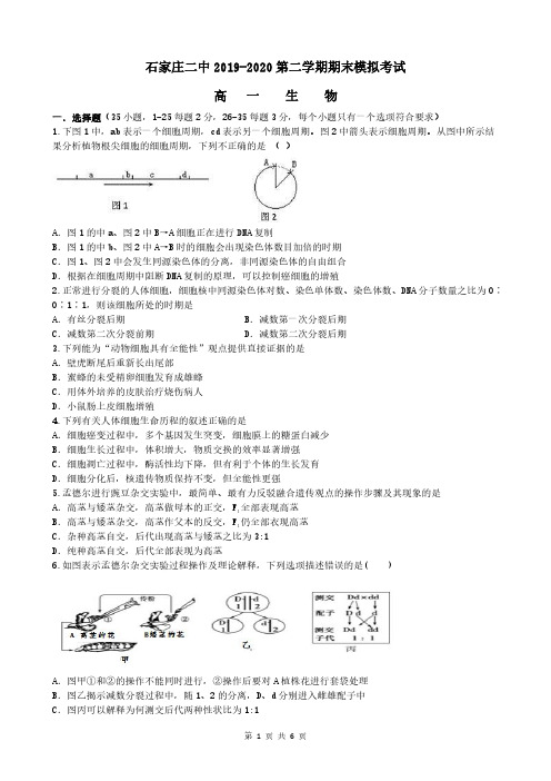 河北省石家庄市第二中学2019-2020学年高一生物下学期期末模拟考试试题(PDF)
