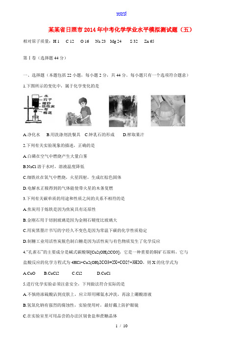 山东省日照市2014年中考化学学业水平模拟测试题(五)