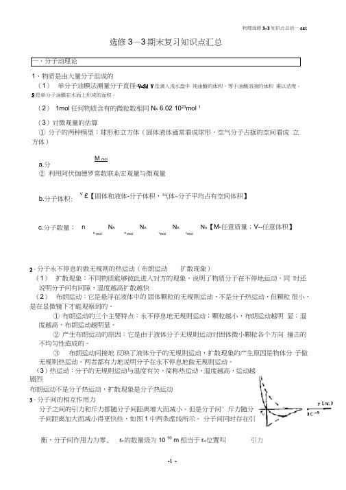 (完整版)高中物理选修3-3知识点整理,推荐文档
